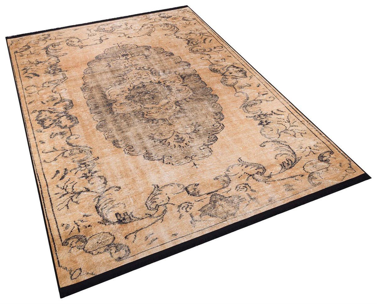 Distressed Medallion Area Rug – Turkish Style Terracotta Oriental Carpet