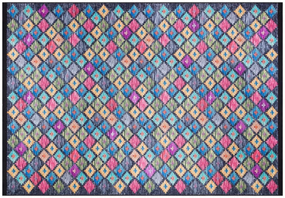 Washable Geometric Diamond Area Rug – Vibrant Boho Flatweave Carpet