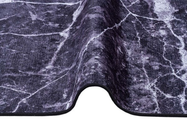 Modern Black Marble Area Rug, Charcoal White Veined Carpet, Minimalist Industrial Decor