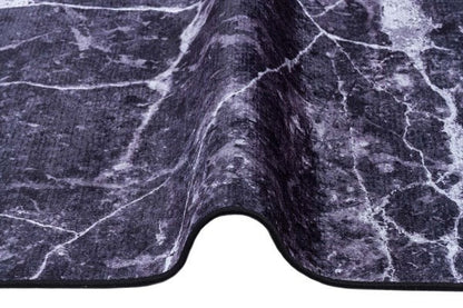 Modern Black Marble Area Rug, Charcoal White Veined Carpet, Minimalist Industrial Decor