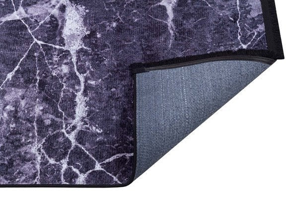 Modern Black Marble Area Rug, Charcoal White Veined Carpet, Minimalist Industrial Decor