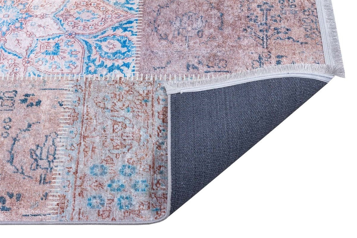 Distressed Patchwork Area Rug – Boho Persian Style, Machine Washable Carpet