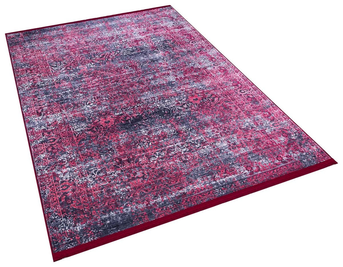 Distressed Magenta Persian Style Area Rug – Boho Living Room, Machine Washable Carpet