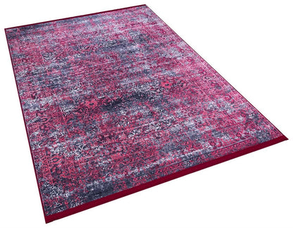 Distressed Magenta Persian Style Area Rug – Boho Living Room, Machine Washable Carpet