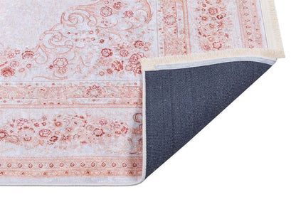 Blush Pink Vintage Floral Area Rug – Washable Traditional Carpet with Border