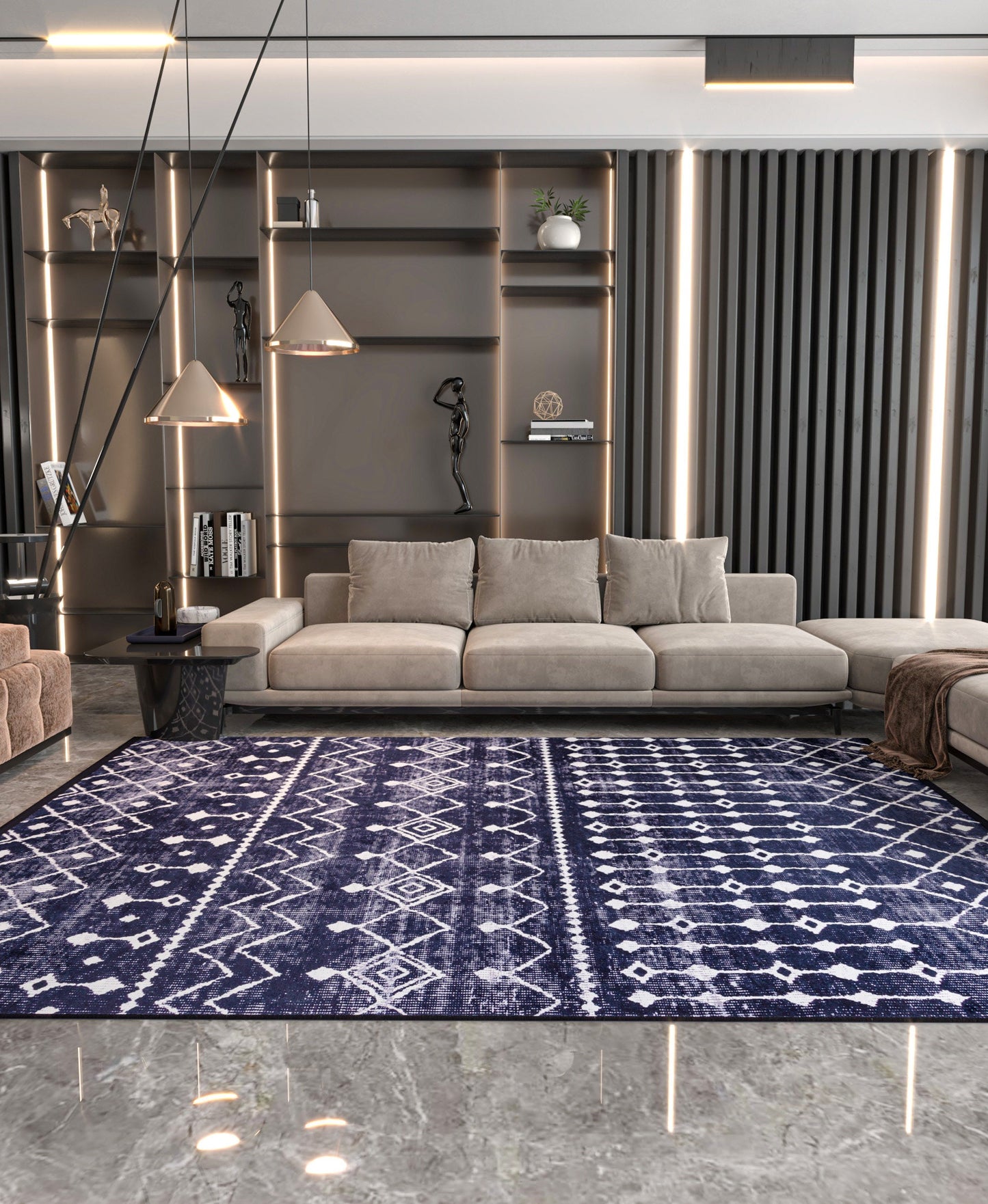 Modern Geometric Washable Area Rug – Black & White Tribal Boho Non-Slip Carpet