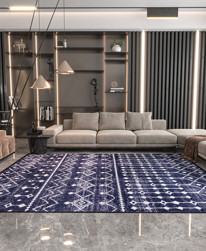 Modern Geometric Washable Area Rug – Black & White Tribal Boho Non-Slip Carpet