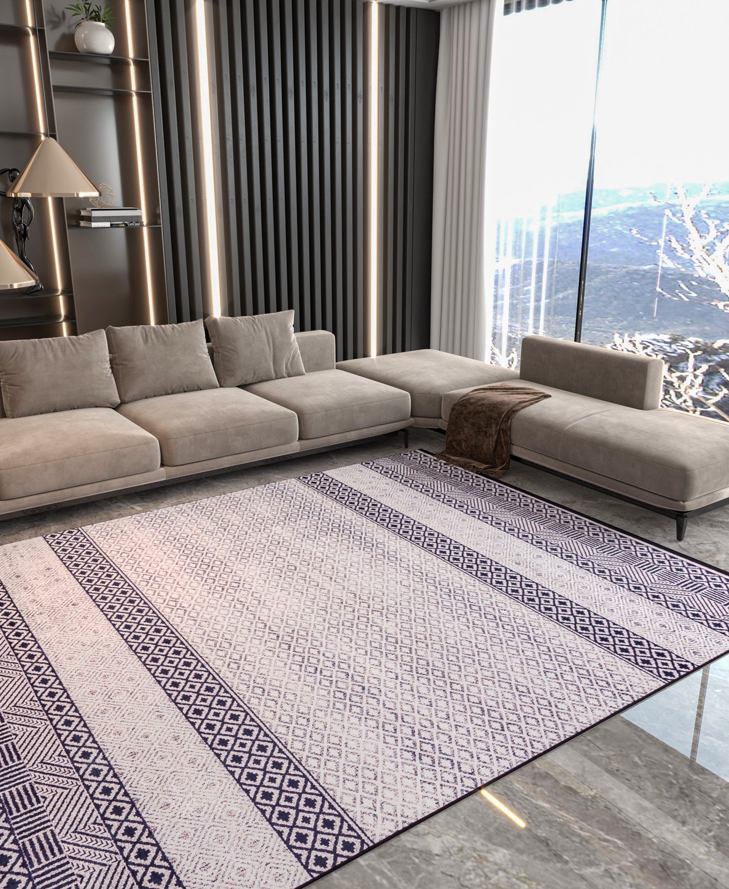 Machine Washable Boho Area Rug – Black White Tribal Geometric Farmhouse Decor