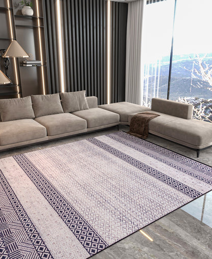 Machine Washable Boho Area Rug – Black White Tribal Geometric Farmhouse Decor