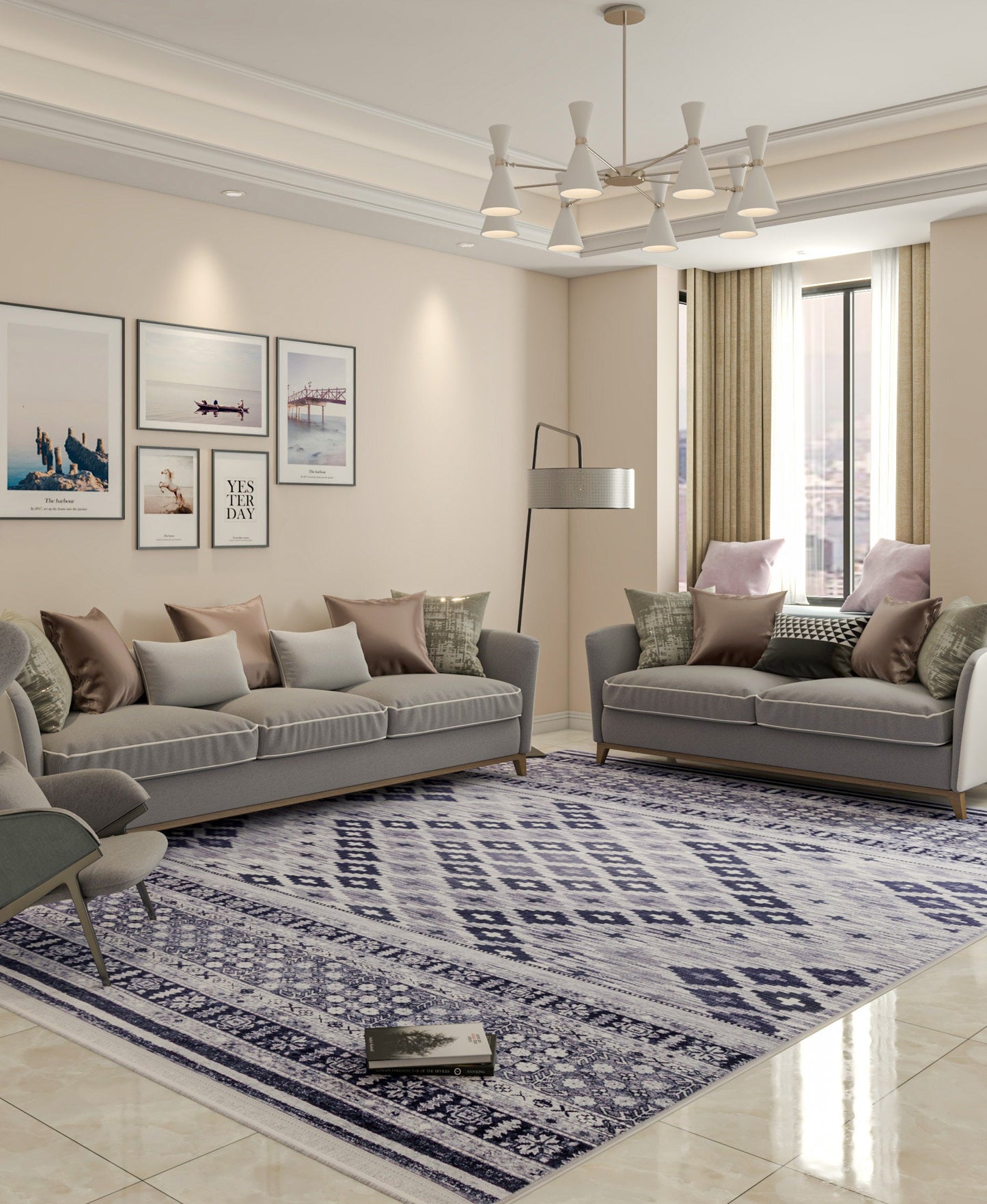 Washable Boho Tribal Rug – Distressed Kilim Style Living Room Carpet