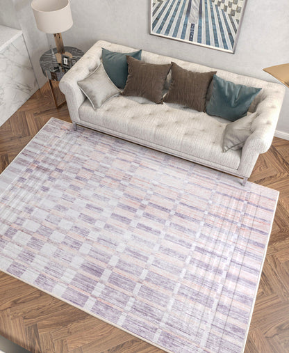 Geometric Beige Rug: Modern Turkish Style, Washable Carpet