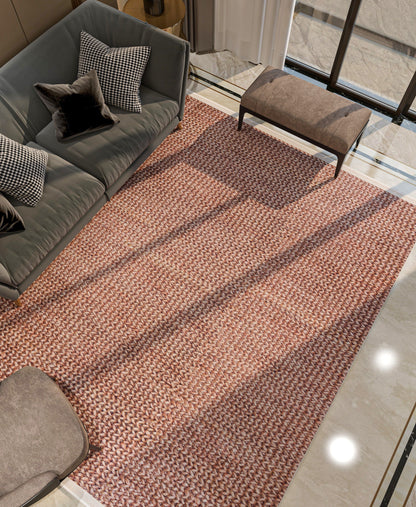 Dusty Rose Chunky Knit Print Area Rug – Washable Boho Faux Wool Weave Home Decor