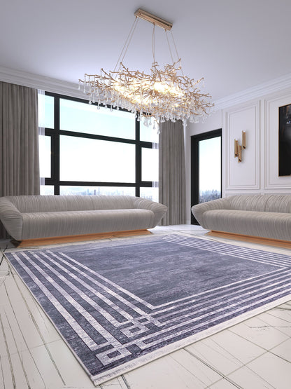 Modern Gray Geometric Area Rug, Washable Scandinavian Style Carpet