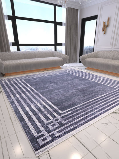 Modern Gray Geometric Area Rug, Washable Scandinavian Style Carpet