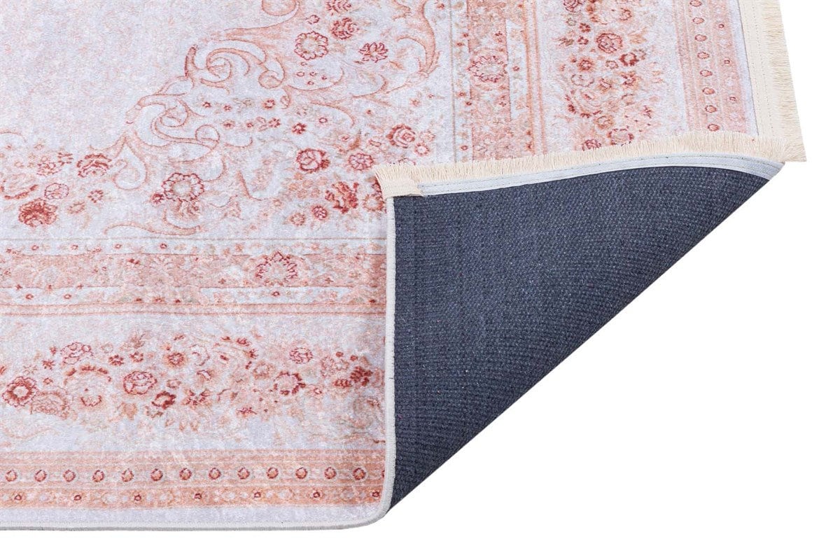 Distressed Oriental Medallion Rug, Boho Blush Carpet, Washable Living Room Area Rug