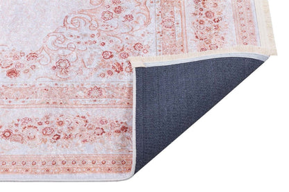 Distressed Oriental Medallion Rug, Boho Blush Carpet, Washable Living Room Area Rug