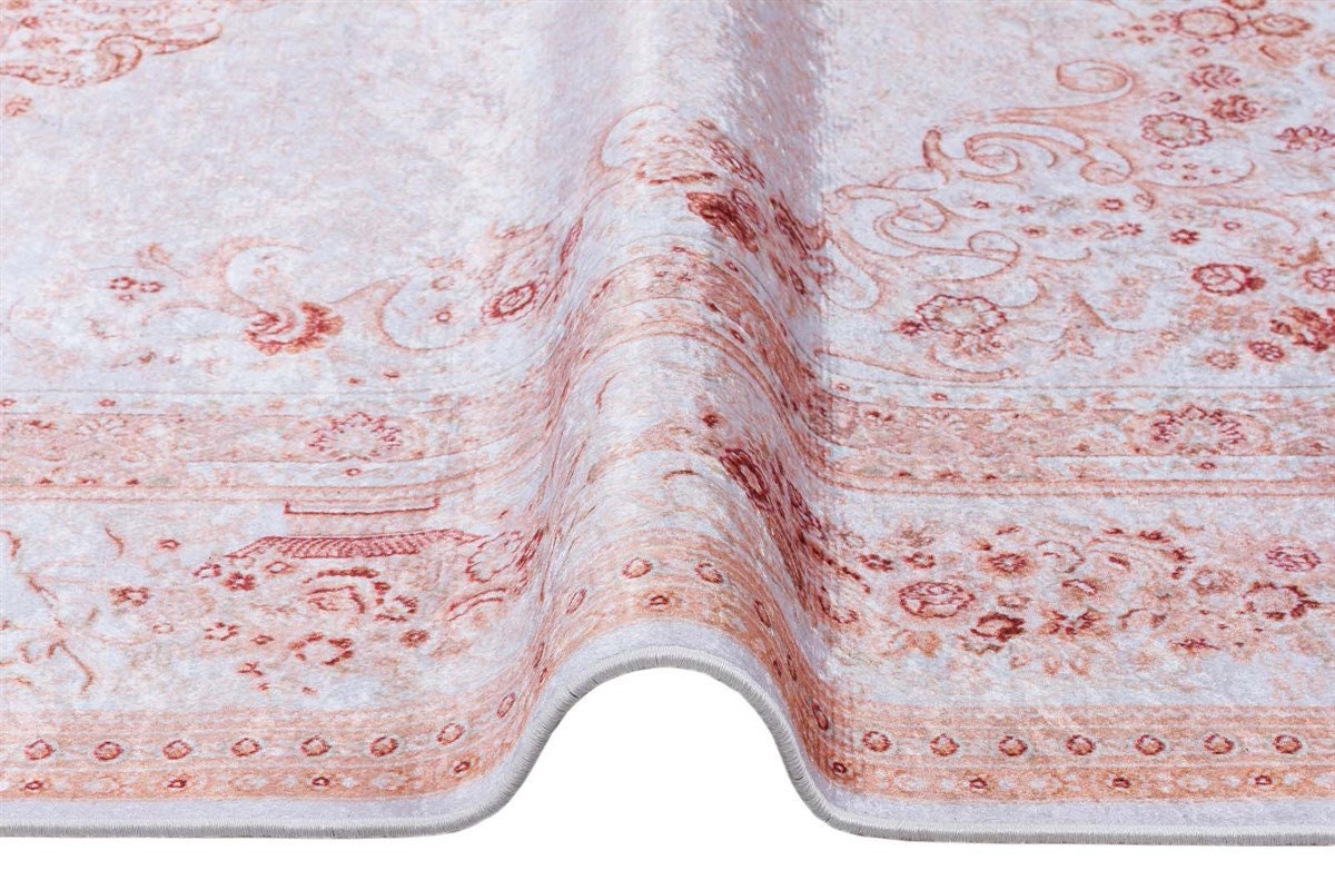 Distressed Oriental Medallion Rug, Boho Blush Carpet, Washable Living Room Area Rug