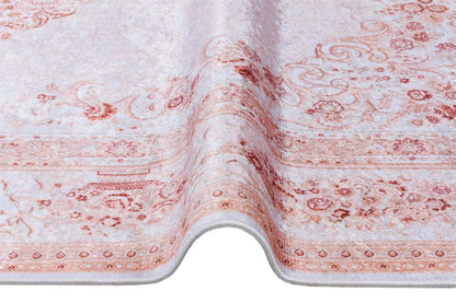 Distressed Oriental Medallion Rug, Boho Blush Carpet, Washable Living Room Area Rug