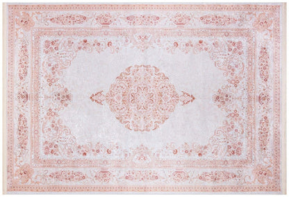 Distressed Oriental Medallion Rug, Boho Blush Carpet, Washable Living Room Area Rug