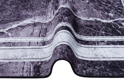 Modern Black Marble Area Rug, Dark Grey Stone Pattern Carpet, Minimalist Border Rug