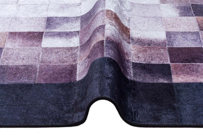Modern Patchwork Area Rug – Geometric Mosaic Living Room Carpet, Neutral Mauve Beige Floor Rug