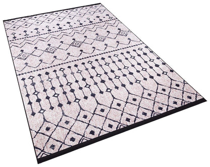 Washable Boho Tribal Rug, Neutral Cream Black Geometric Carpet