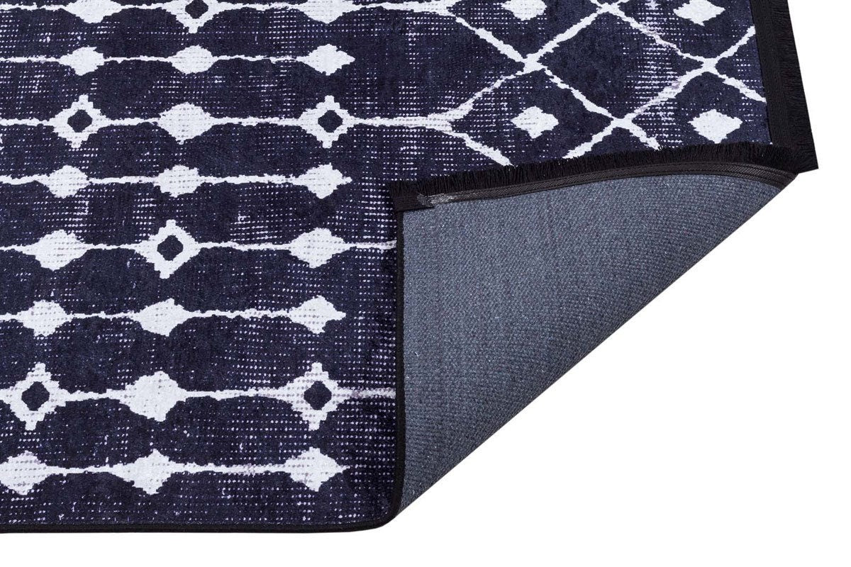 Modern Geometric Washable Area Rug – Black & White Tribal Boho Non-Slip Carpet