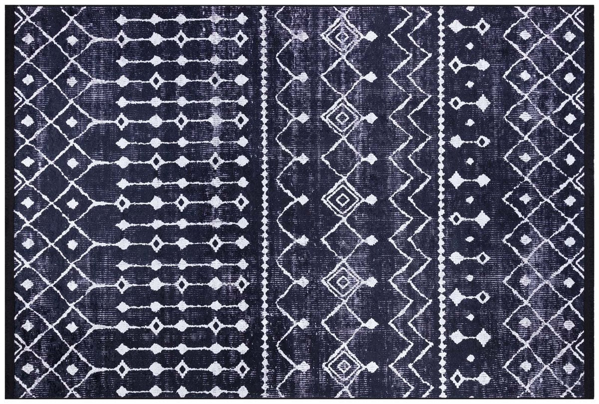 Modern Geometric Washable Area Rug – Black & White Tribal Boho Non-Slip Carpet