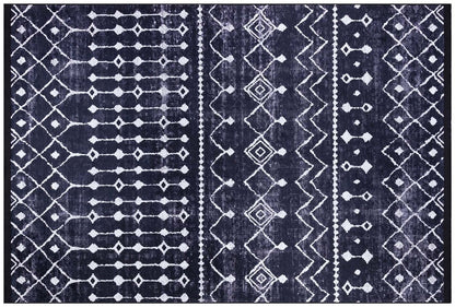 Modern Geometric Washable Area Rug – Black & White Tribal Boho Non-Slip Carpet