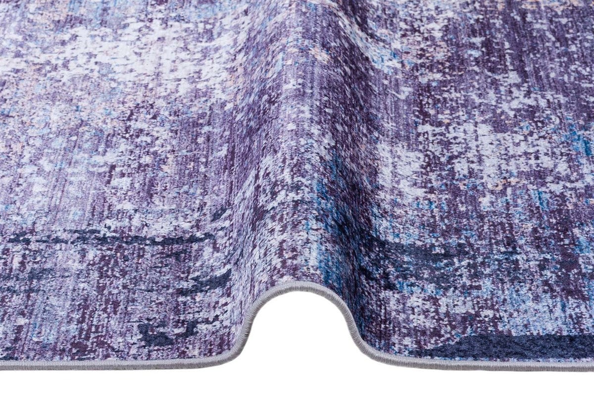 Distressed Abstract Area Rug – Washable Blue Grey Vintage Style Carpet
