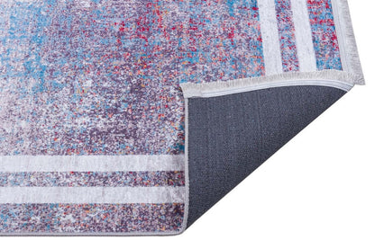 Modern Distressed Area Rug – Purple Blue Abstract Transitional Carpet, Pet Friendly