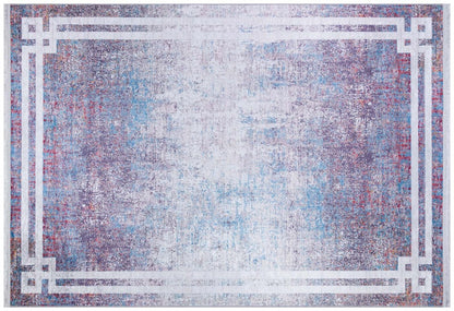 Modern Distressed Area Rug – Purple Blue Abstract Transitional Carpet, Pet Friendly
