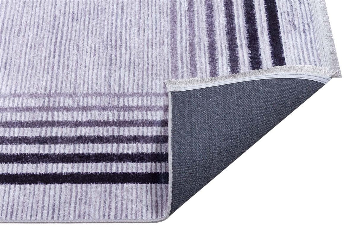 Modern Geometric Border Rug – Washable Gray Black Carpet, Thin Non-Slip Living Room Rug