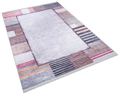 Purple Burnt Orange Geometric Abstract Low Pile Boho Living Room Rug