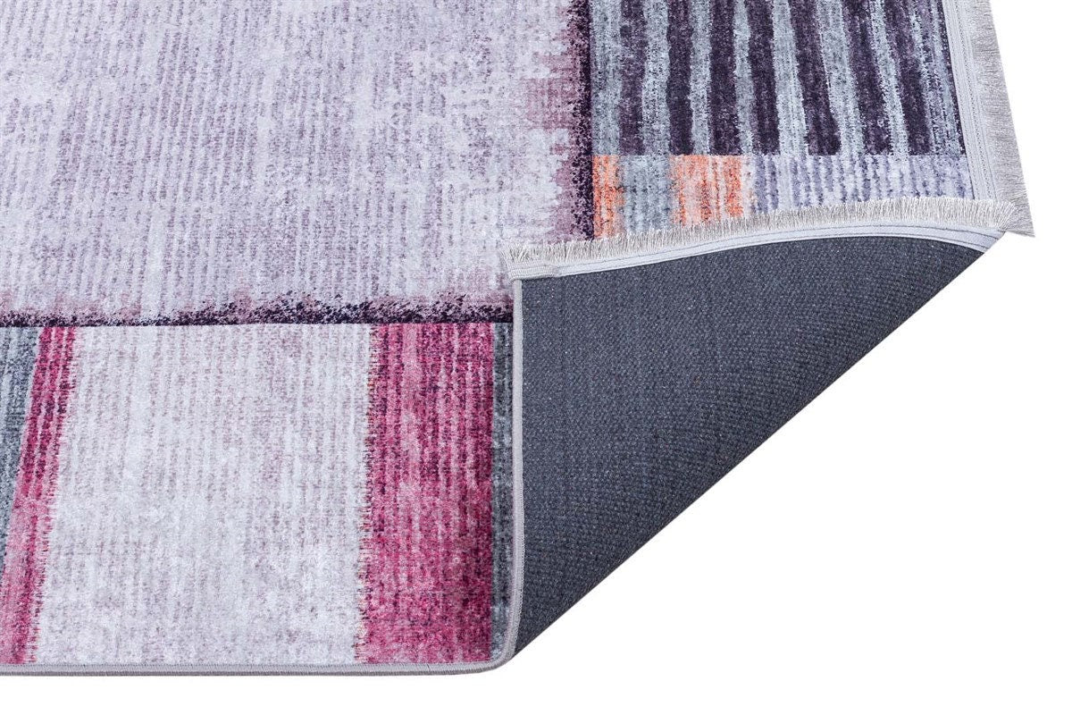 Purple Burnt Orange Geometric Abstract Low Pile Boho Living Room Rug