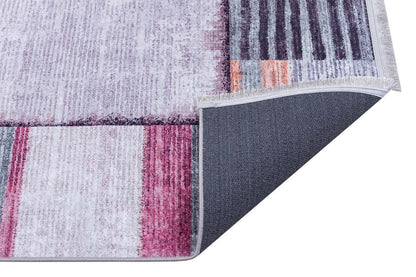 Purple Burnt Orange Geometric Abstract Low Pile Boho Living Room Rug