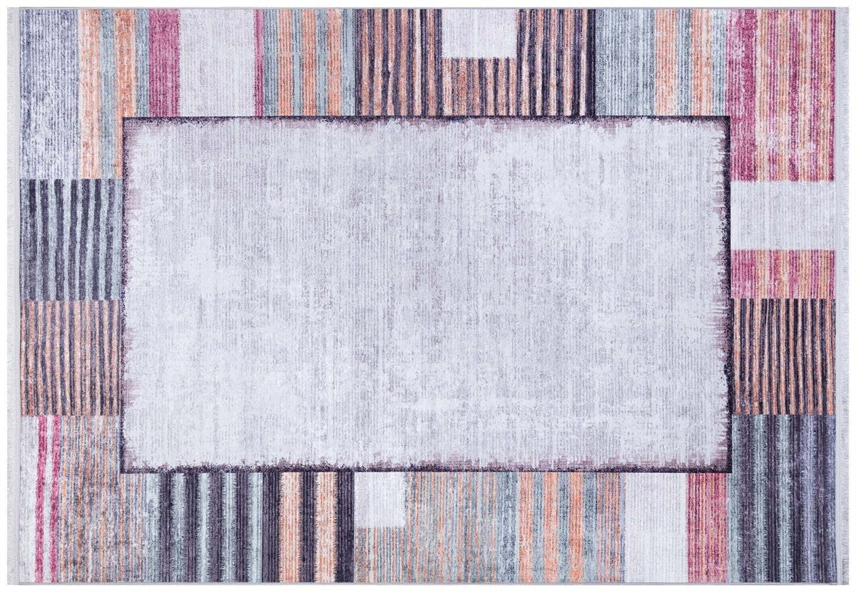 Purple Burnt Orange Geometric Abstract Low Pile Boho Living Room Rug