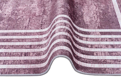 Pink Vintage Geometric Border Area Rug – Washable Pastel Living Room Carpet