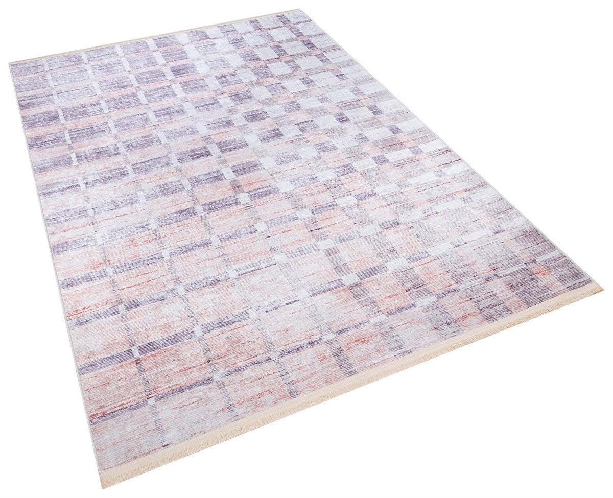Geometric Beige Rug: Modern Turkish Style, Washable Carpet