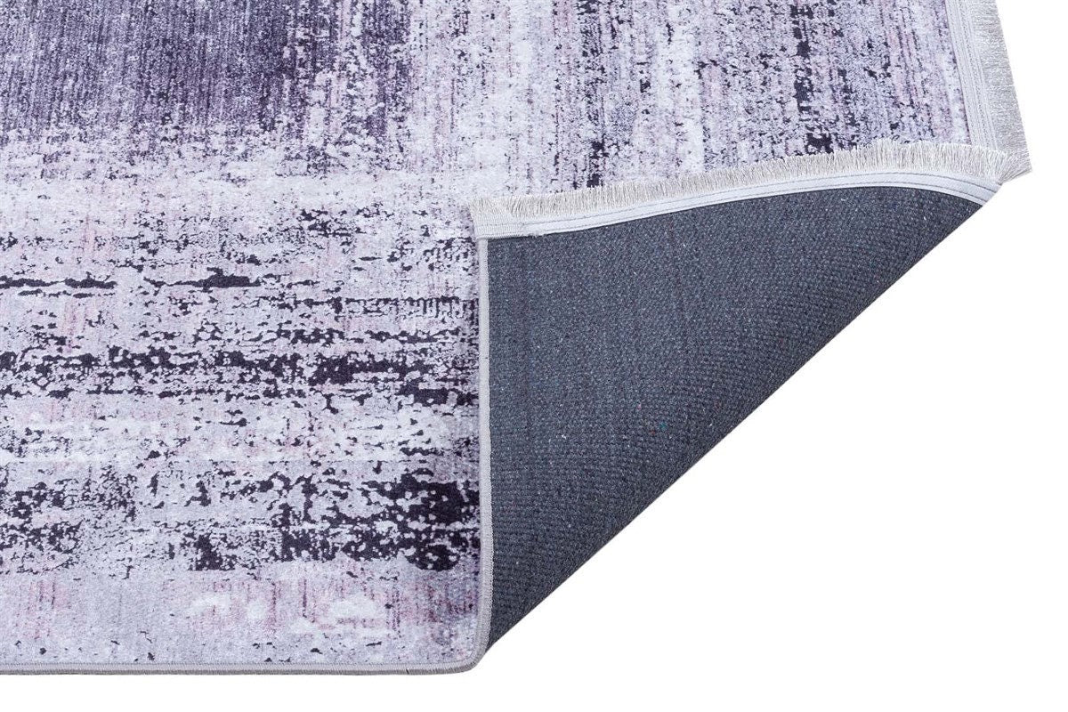 Distressed Gray Purple Abstract Area Rug, Washable Boho Carpet, Vintage Framed Design