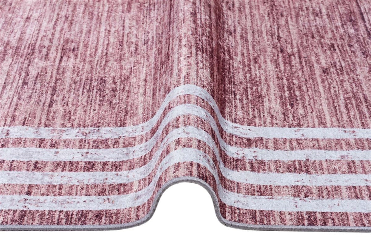 Distressed Rose Pink Bordered Area Rug – Machine Washable Modern Bohemian Carpet