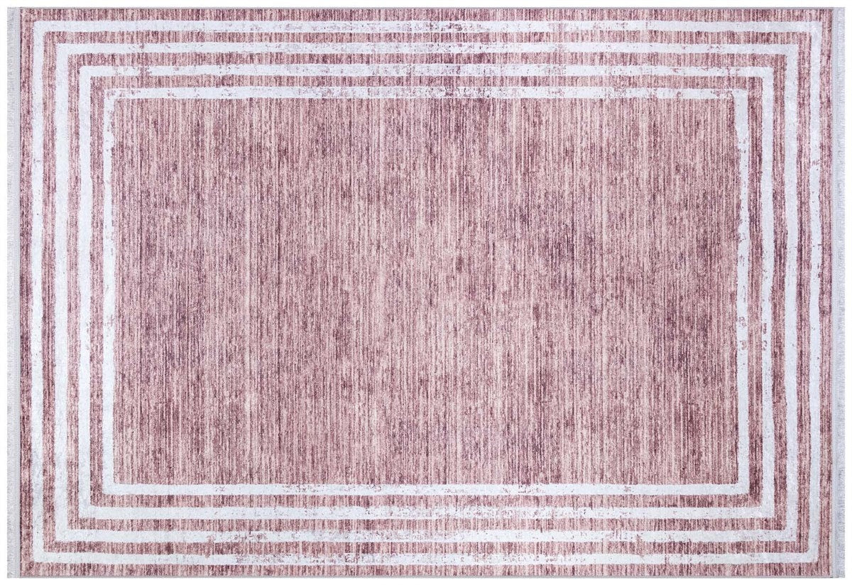 Distressed Rose Pink Bordered Area Rug – Machine Washable Modern Bohemian Carpet