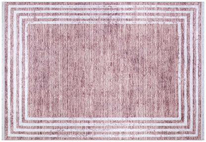 Distressed Rose Pink Bordered Area Rug – Machine Washable Modern Bohemian Carpet