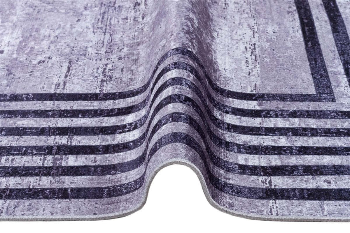 Modern Geometric Area Rug, Grey Black Border Living Room Carpet, Washable Floor Mat