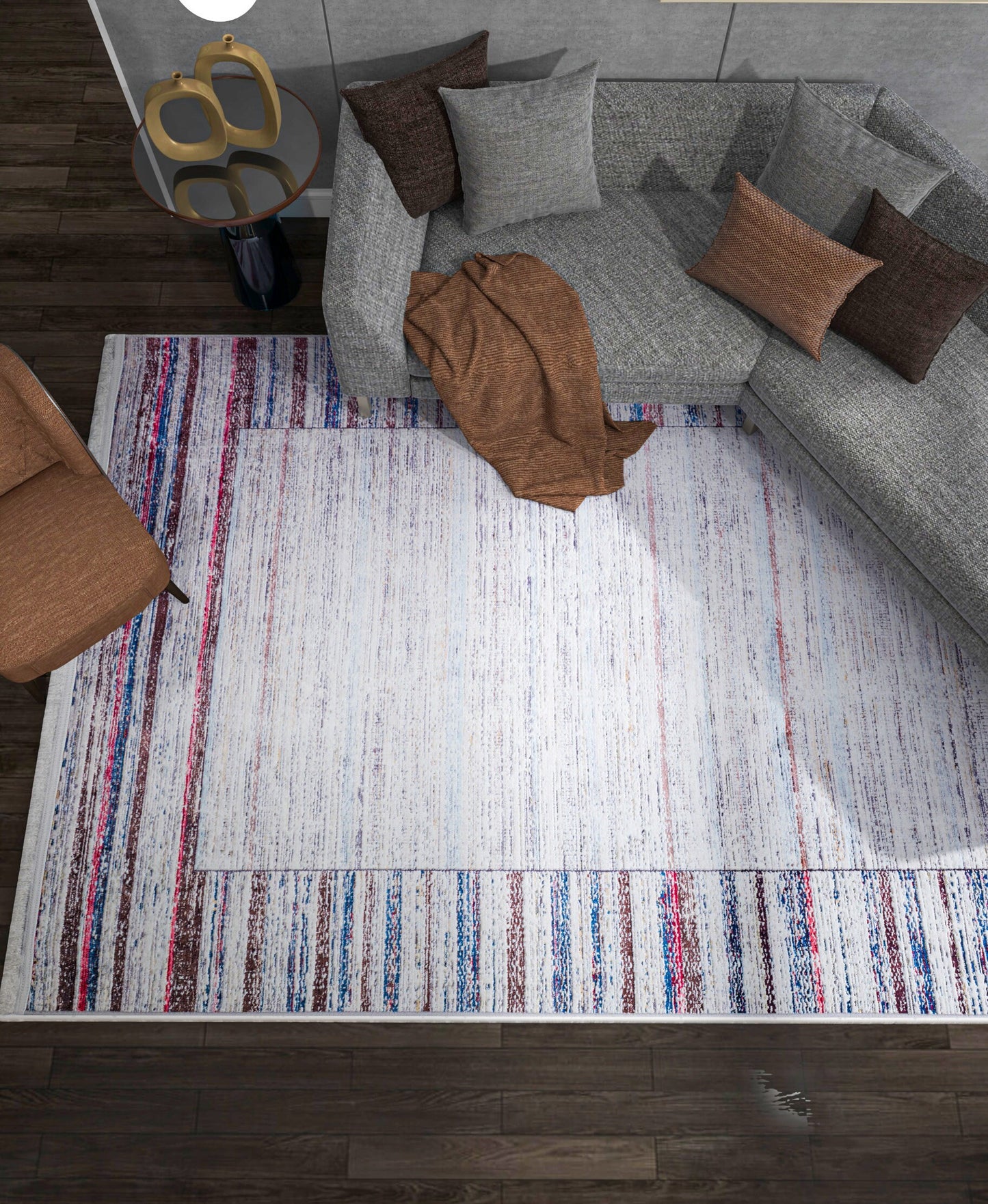 Modern Minimalist Washable Rug | Distressed Abstract Stripes