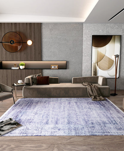 Distressed Purple Persian Style Medallion Carpet, Faded Lavender Living Room Rug