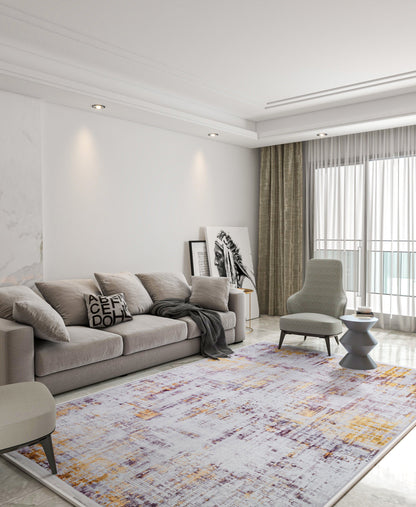 Abstract Yellowish Rug: Washable Contemporary carpet
