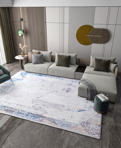 Distressed Abstract Geometric Area Rug – Blue Terracotta Boho Living Room Carpet