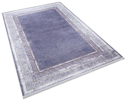 Distressed Lavender Area Rug | Greek Key Border, Vintage Style, Low Pile Carpet