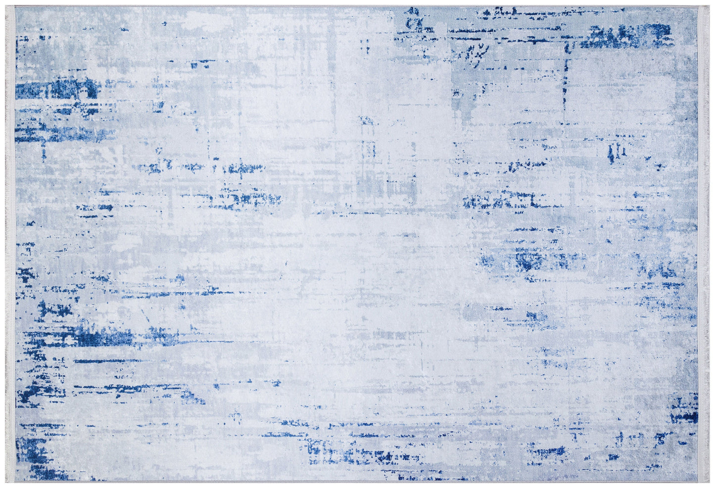 Washable Abstract Blue Watercolor Rug • Distressed Modern Carpet, Easy Clean Non-Slip